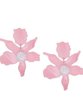 Lele Sadoughi rose pink crystal lilly statement earrings